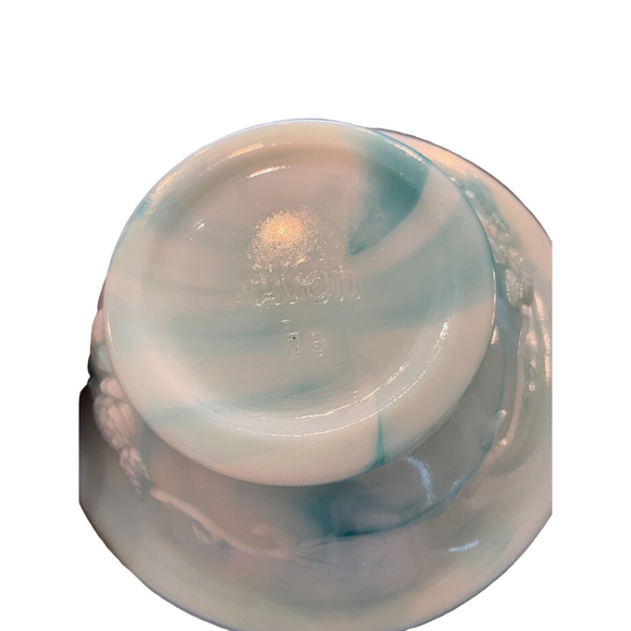 VINTAGE AVON AQUA BLUE GREEN MINI BOWL AND PITCHER SET JADITE  GLASS ROSES - Picture 8 of 10